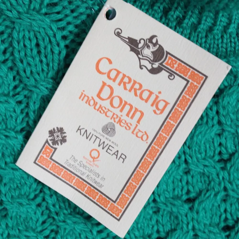 Carraig Donn Irish Wool Sweater Mens XL Green Cable Knit Turtleneck St Patricks - Picture 4 of 8